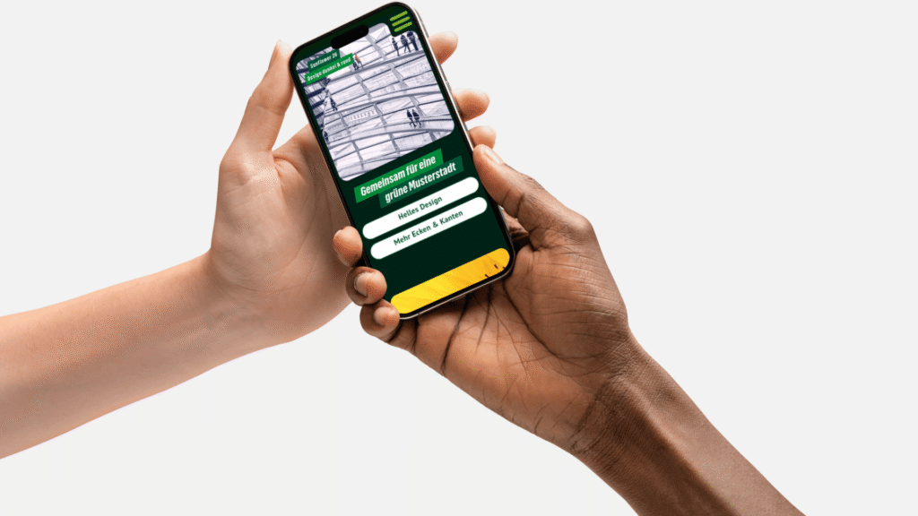 Menschen halten ein Smartphone in den Händen, auf dem Sunflower 26 zu sehen ist.